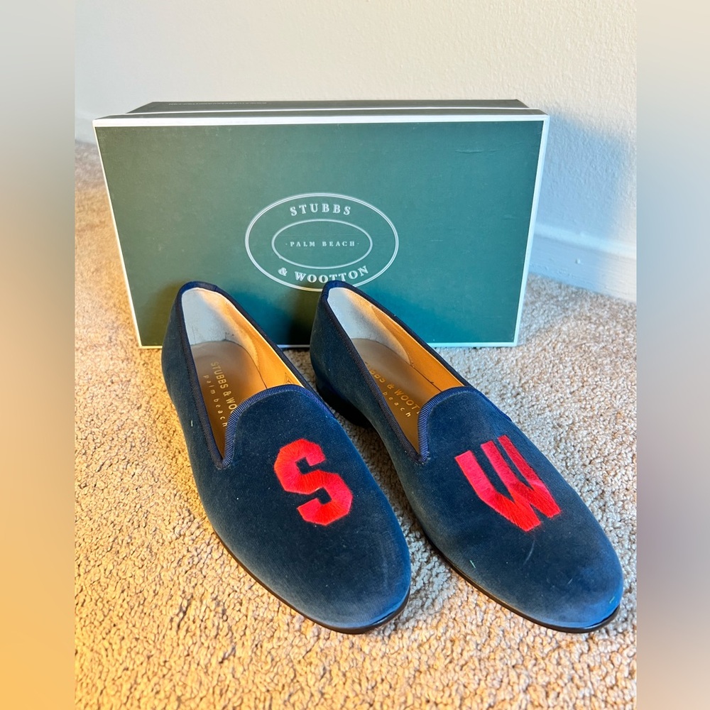 STUBBS & WOOTTON Blue Velvet Women’s Loafer, Size 8